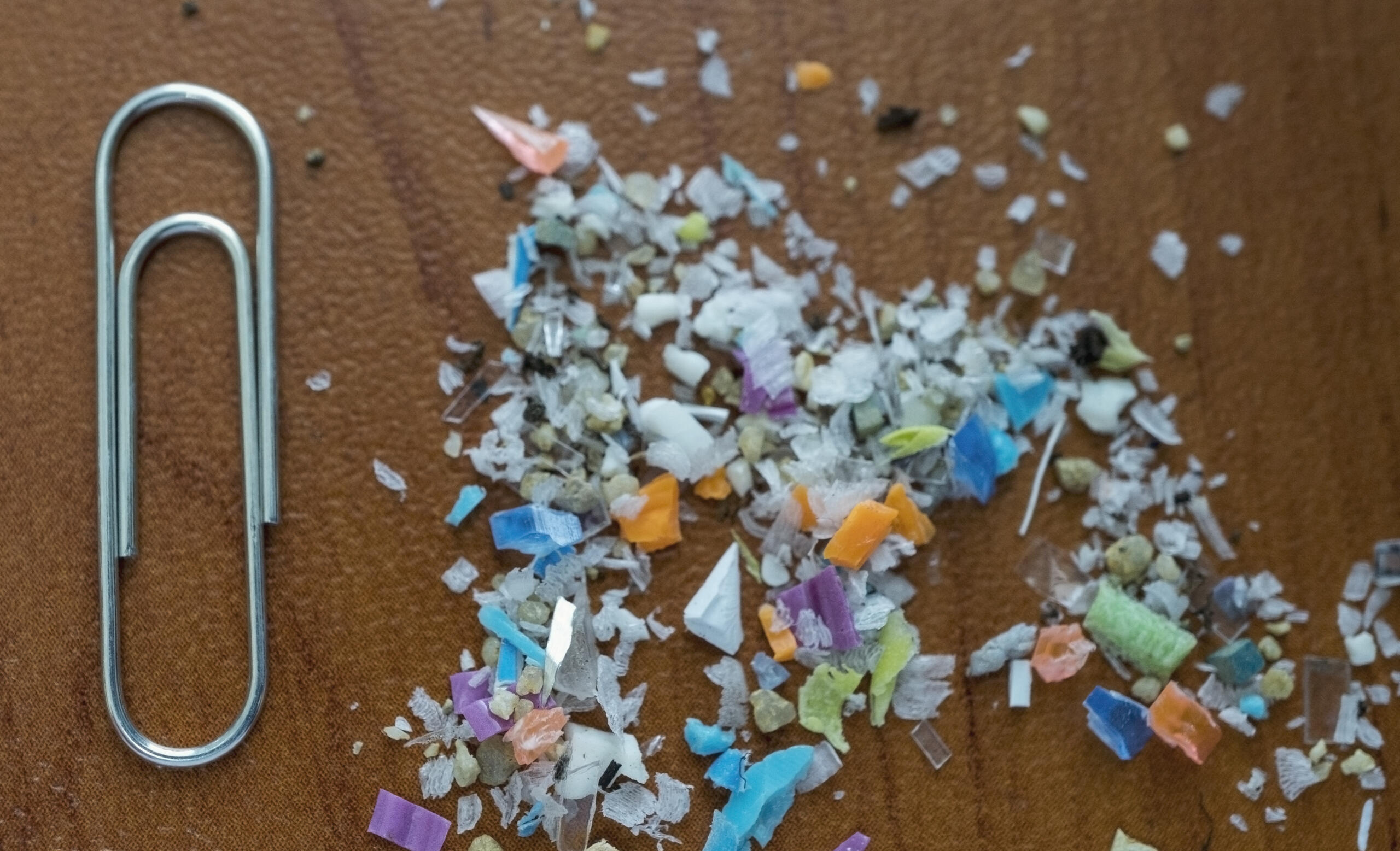 Macro shot of microplastics with size comparison. Concept for water pollution and global warming.