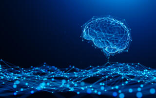 Digital Brain Hologram Hud. Artificial intelligence AI machine deep learning. Business Technology Internet Network Concept